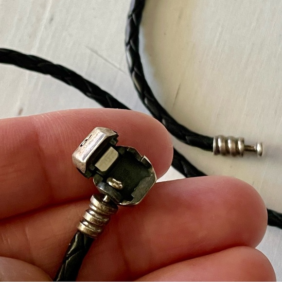 Pandora S925 ALE braided leather wrap bracelet /Necklace? and lot of six charms - Picture 5 of 8